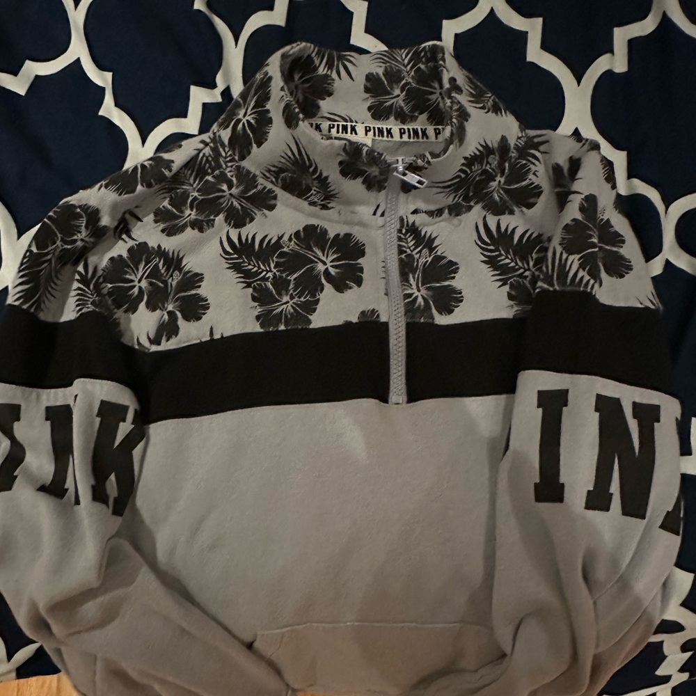 Grey-blue PINK 1/4 zip size L kangaroo pocket